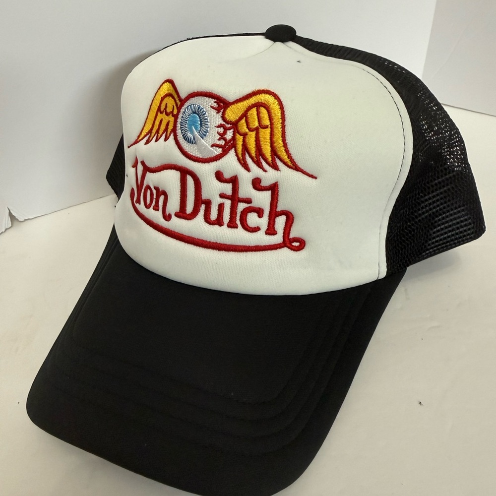 Von Dutch White, Black & Yellow Winged Eye Mesh Trucker Hat